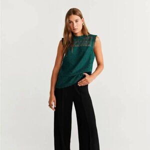 Mango Sleeveless Lace Blouse, Green Color, Size US XXS Made in Turkey